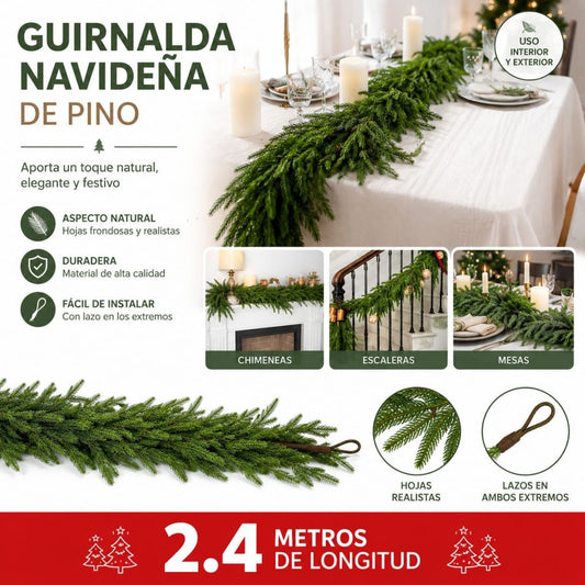 GUIRNALDA NAVIDENA PINO REALISTA 2.4M