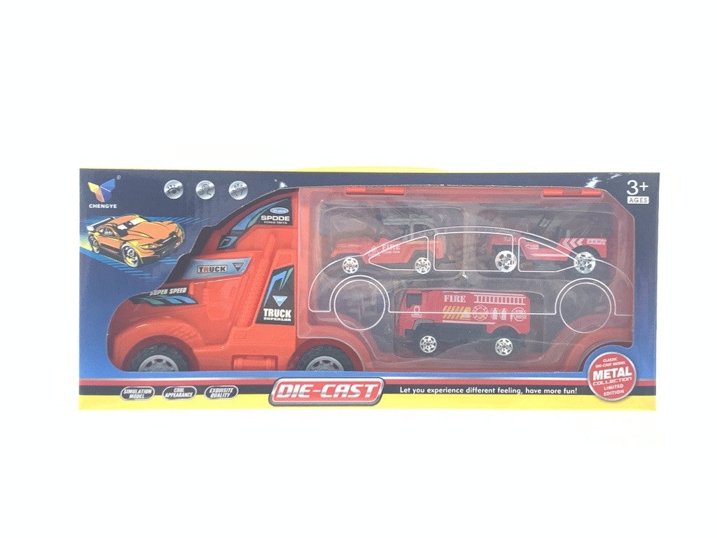 TRAILER CON 3 CARRO BOMBERO METAL CY-434