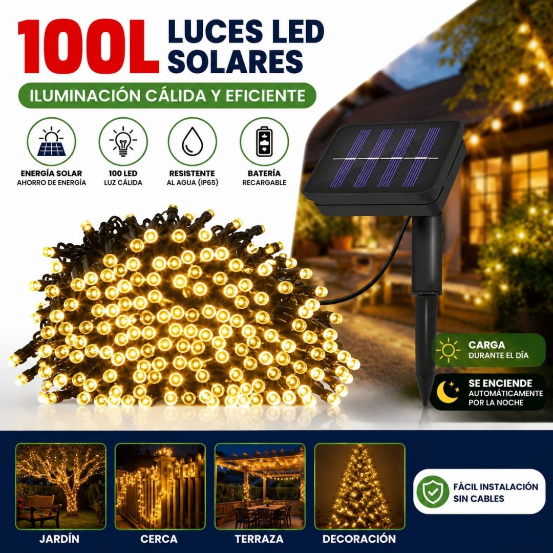LUZ SOLAR LED 100L CALIDO