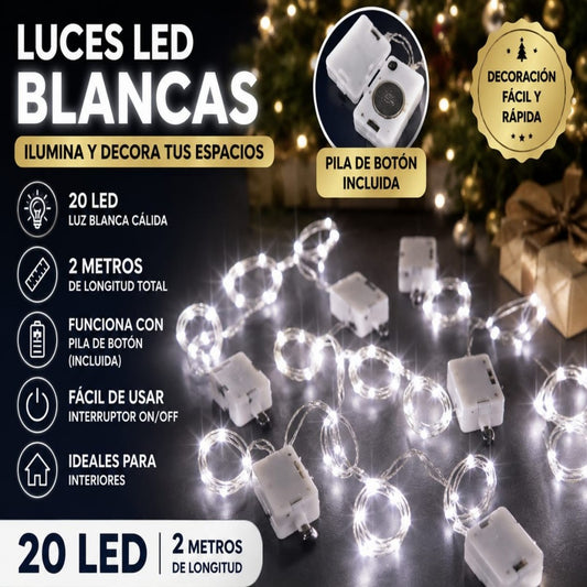 LUZ 20 LED COLOR 2M C/ BATERIA BLANCA