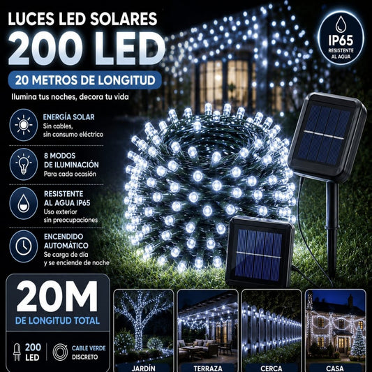 LUZ SOLAR LED 200L 20M+2M BLANCO