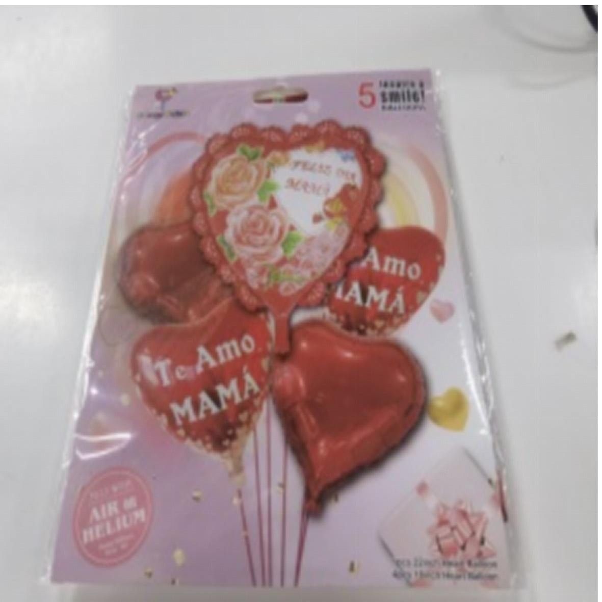 GLOBO METALICO 5PCS 22 CORAZON