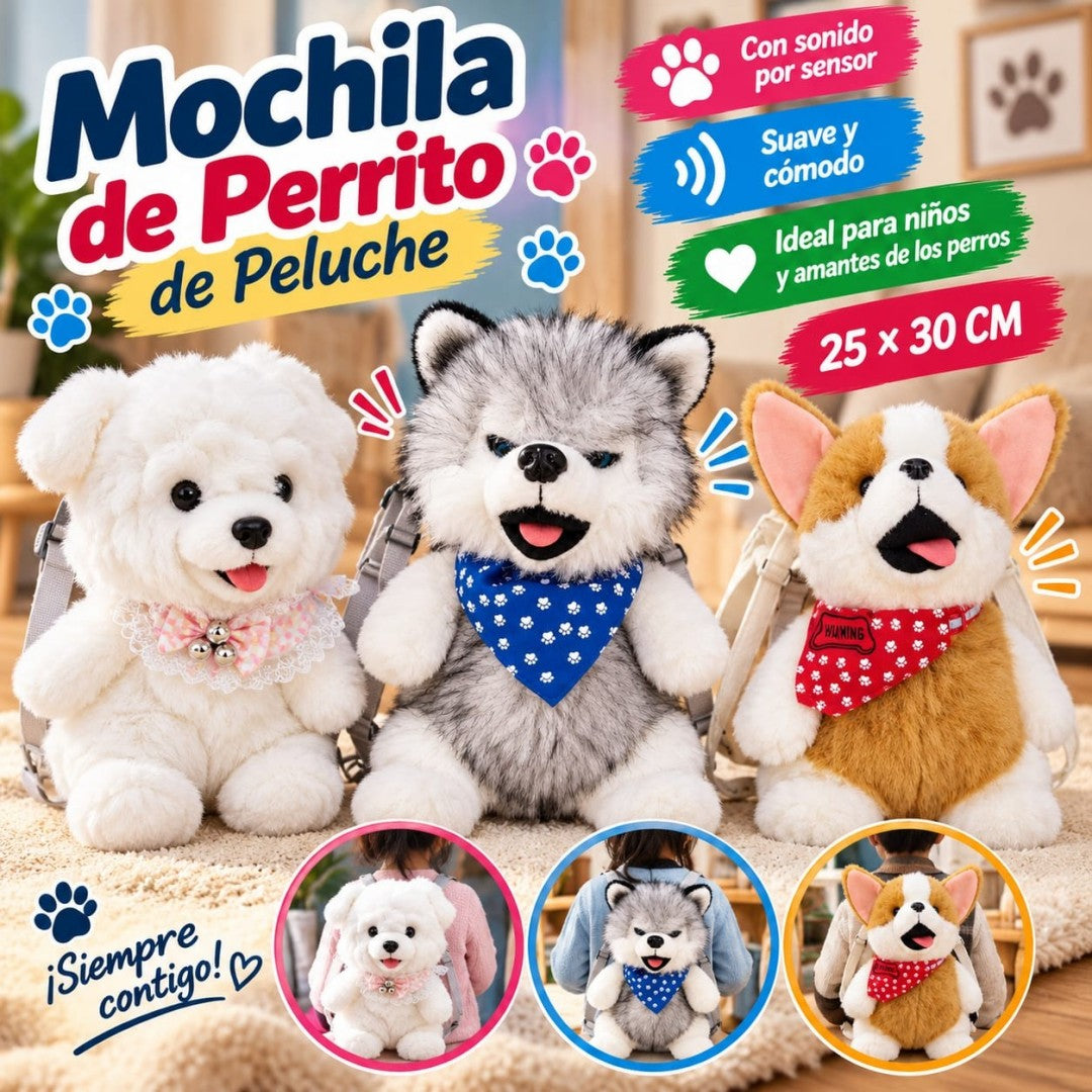 MOCHILA PERRO PELUDA CON SONIDO 38*20CM