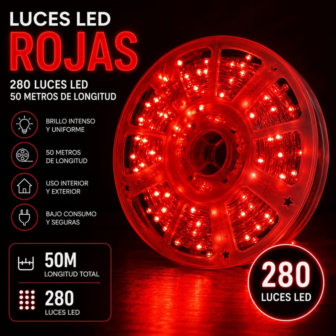 LUZ LED 50M 280L ROLLO ROJO