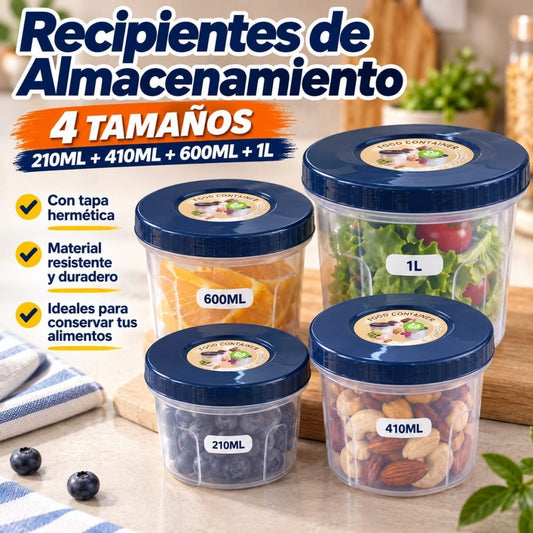 SET DE RECIPIENTES 4PCS 210ML.410ML.660ML.1L