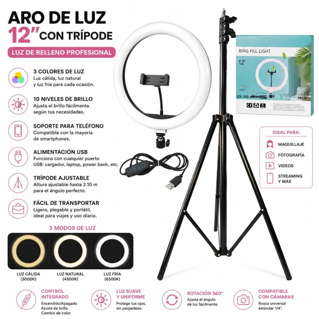 LAMPARA DE ARO CON TRIPODE 12PULG DX-300