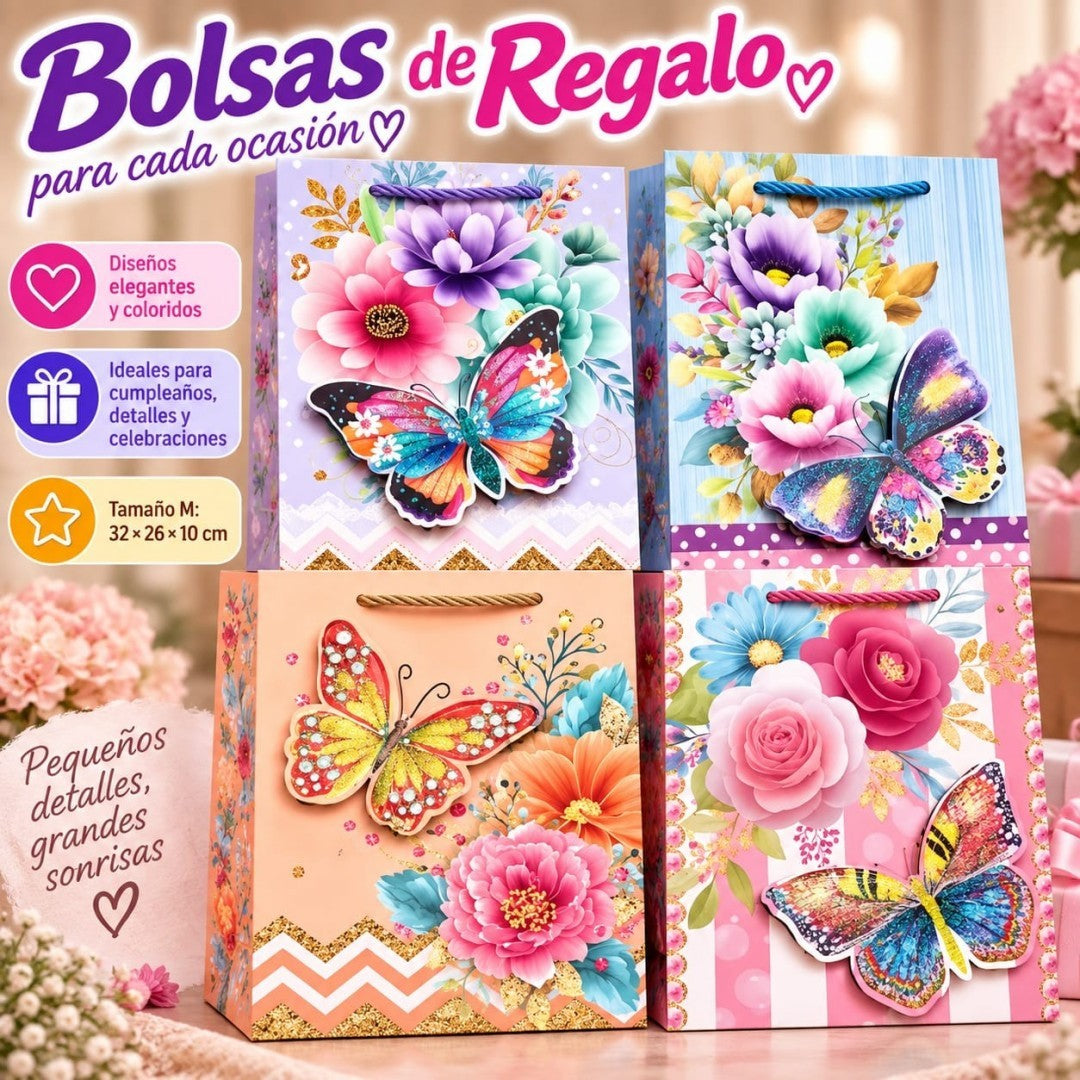 BOLSA REGALO MARIPOSA M 32*26*10CM