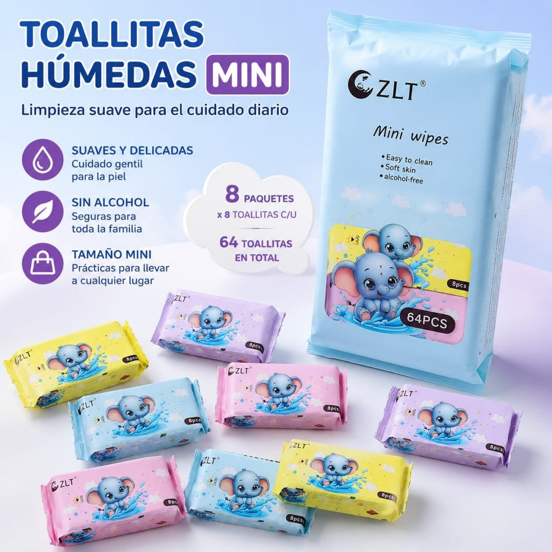 MINI TOALLA HUMEDA ELEFANTE 8PAQUETE ZLT