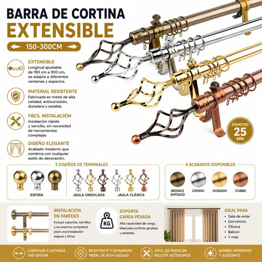 TUBO EXTENSIBLE PARA CORTINA 150-300CM 25\28MM
