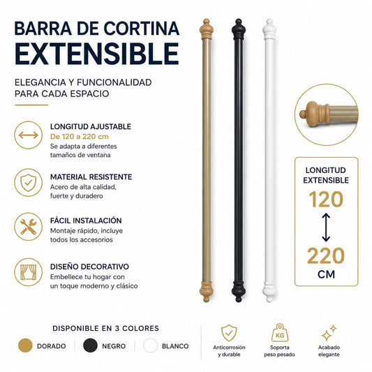 TUBO EXTENSIBLE PARA CORTINA 120-220CM 16\18MM