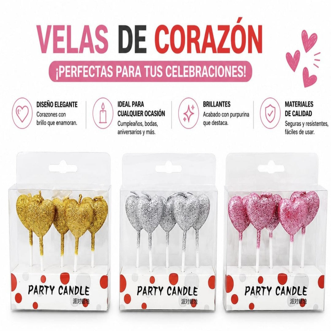 CANDELA CORAZON ESCARCHA 5PCS