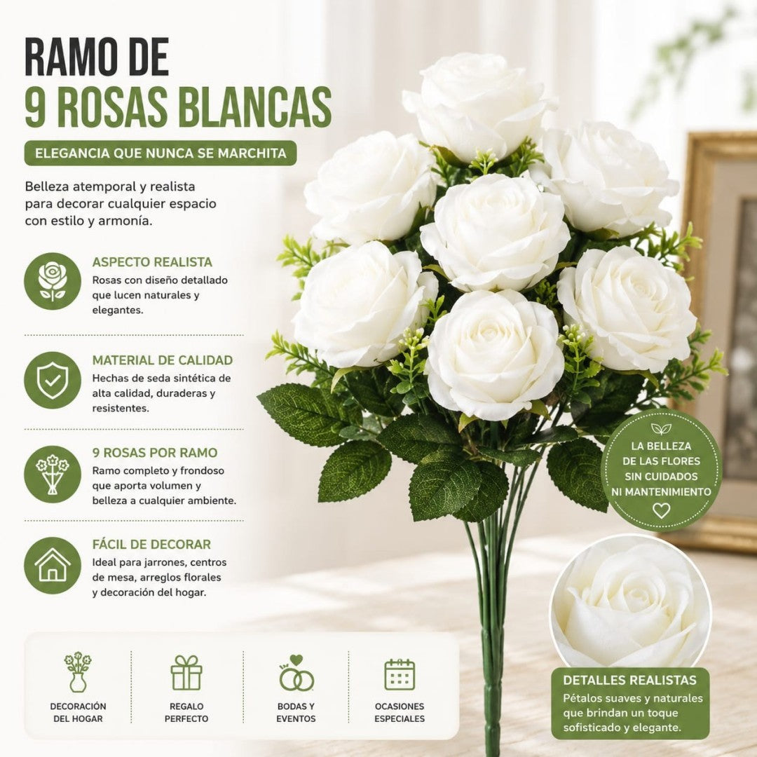ROSA BLANCA 9 RAMA ARTIFICIAL