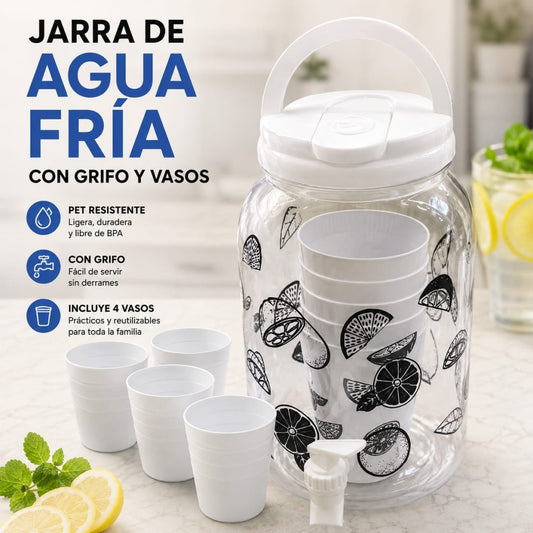DISPENSADOR DE BEBIDAS CON 4 VASOS BLANCO