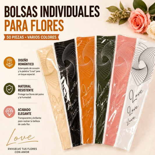 BOLSA PARA FLOR 50PCS CORAZON 3D