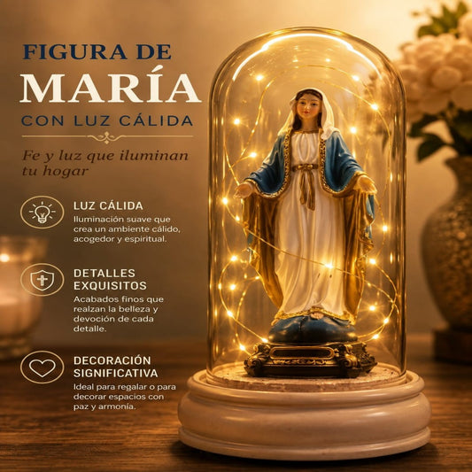 FIGURA MARIA CON CUPULA Y LUZ 11*22CM