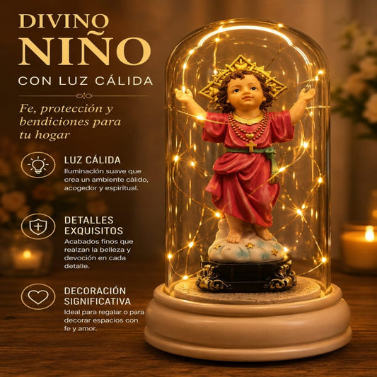 FIGURA DIVINO NINO CON CUPULA Y LUZ 11*22CM