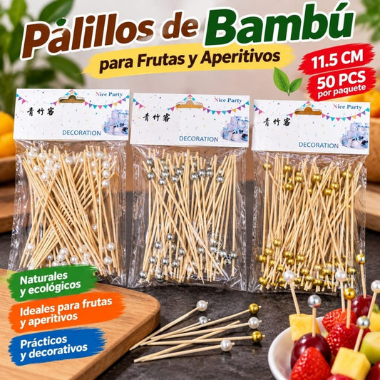 PALILLOS DE BAMBU PARA FRUTAS 50PCS PERLA