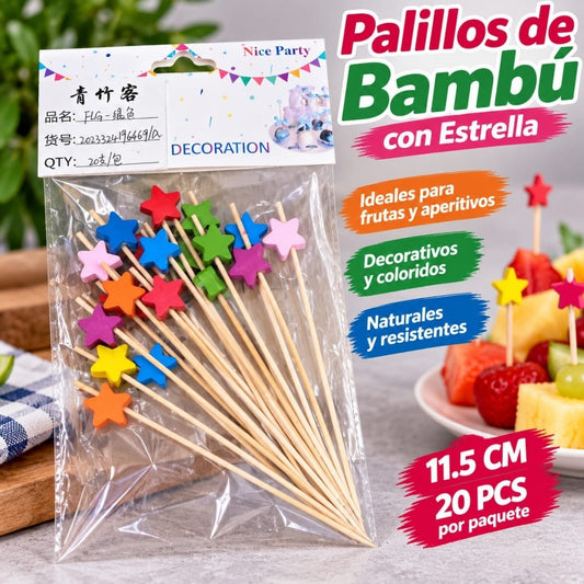 PALILLOS DE BAMBU PARA FRUTAS 20PCS ESTRELLA