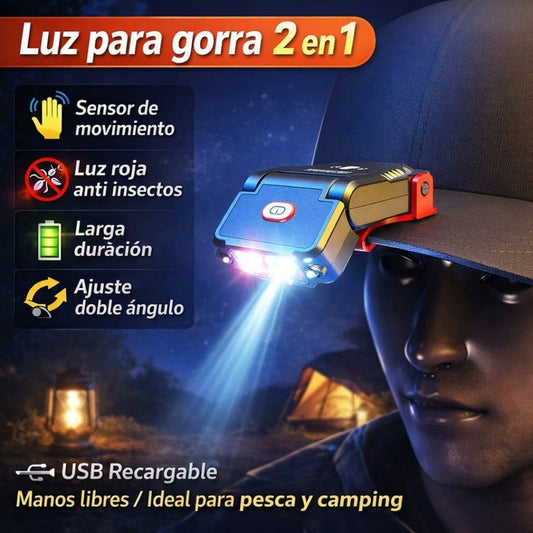 FOCO LED CON SENSOR PARA GORRA  2EN1