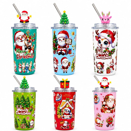 VASOS ACERO CON PAJILLA NAVIDAD