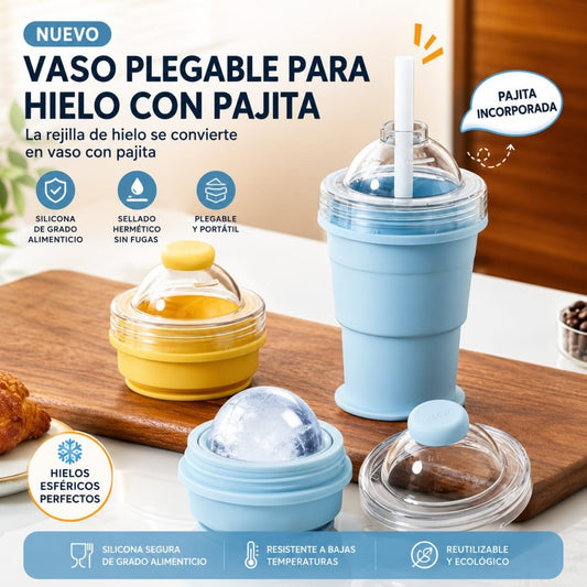 VASOS PLEGABLE SILICONA C/TAPA PAJILLA