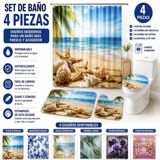 JUEGO BANO 4PCS ALFOMBRA+CORTINA