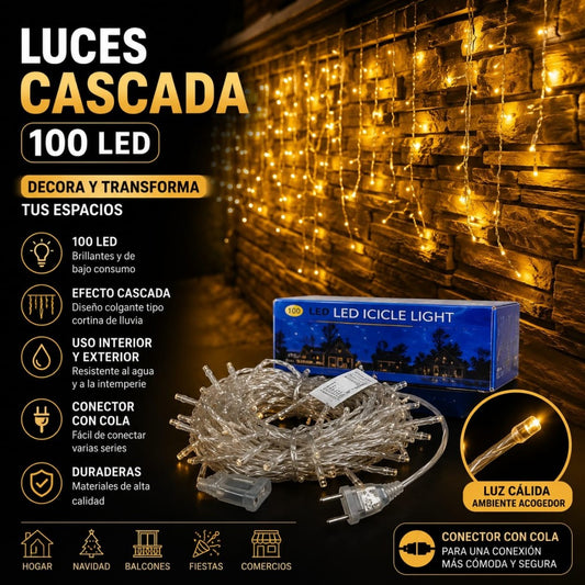 LUZ CASCADA 100LED C/EXTENSION CALIDO