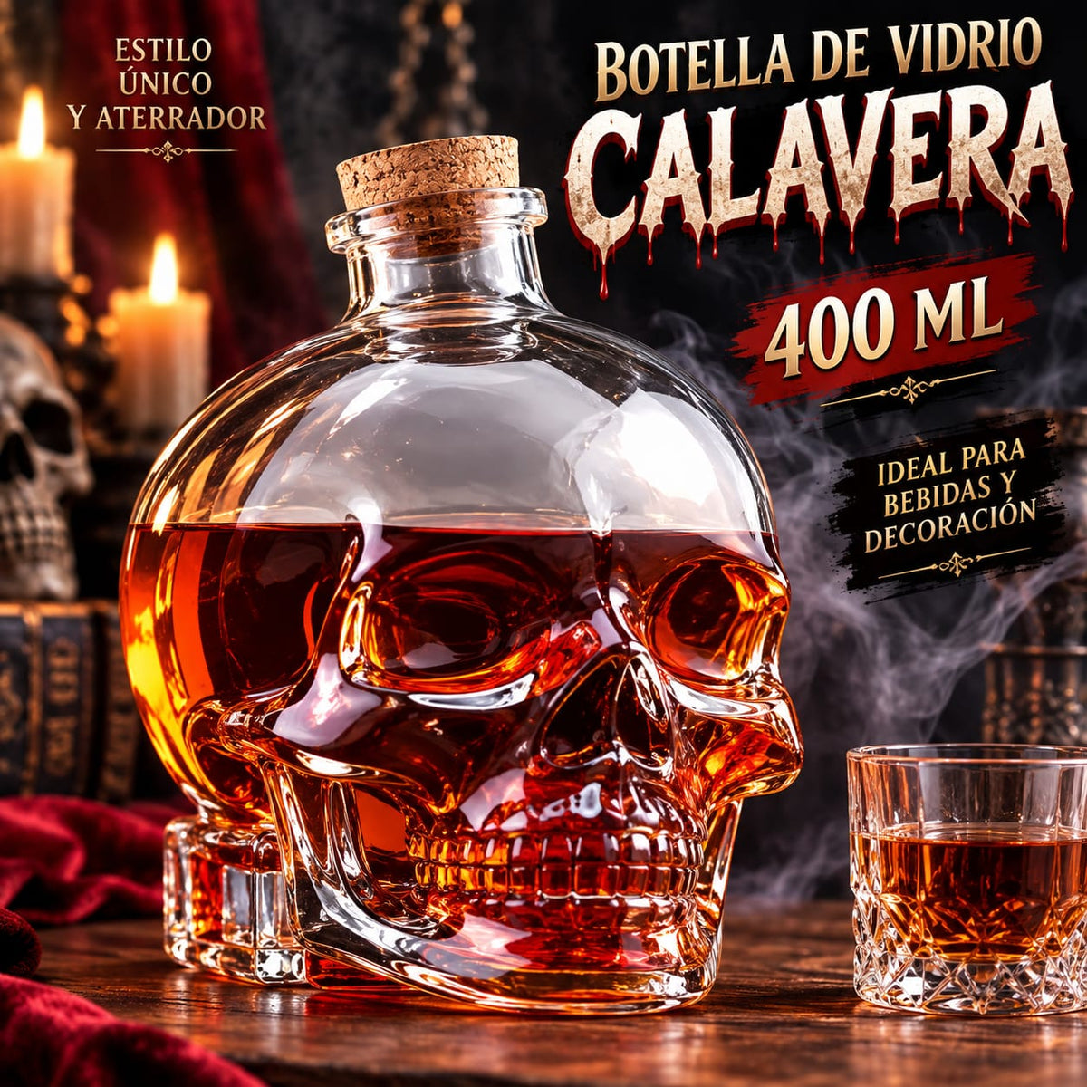 BOTELLA CALAVERA 400ML VIDRIO