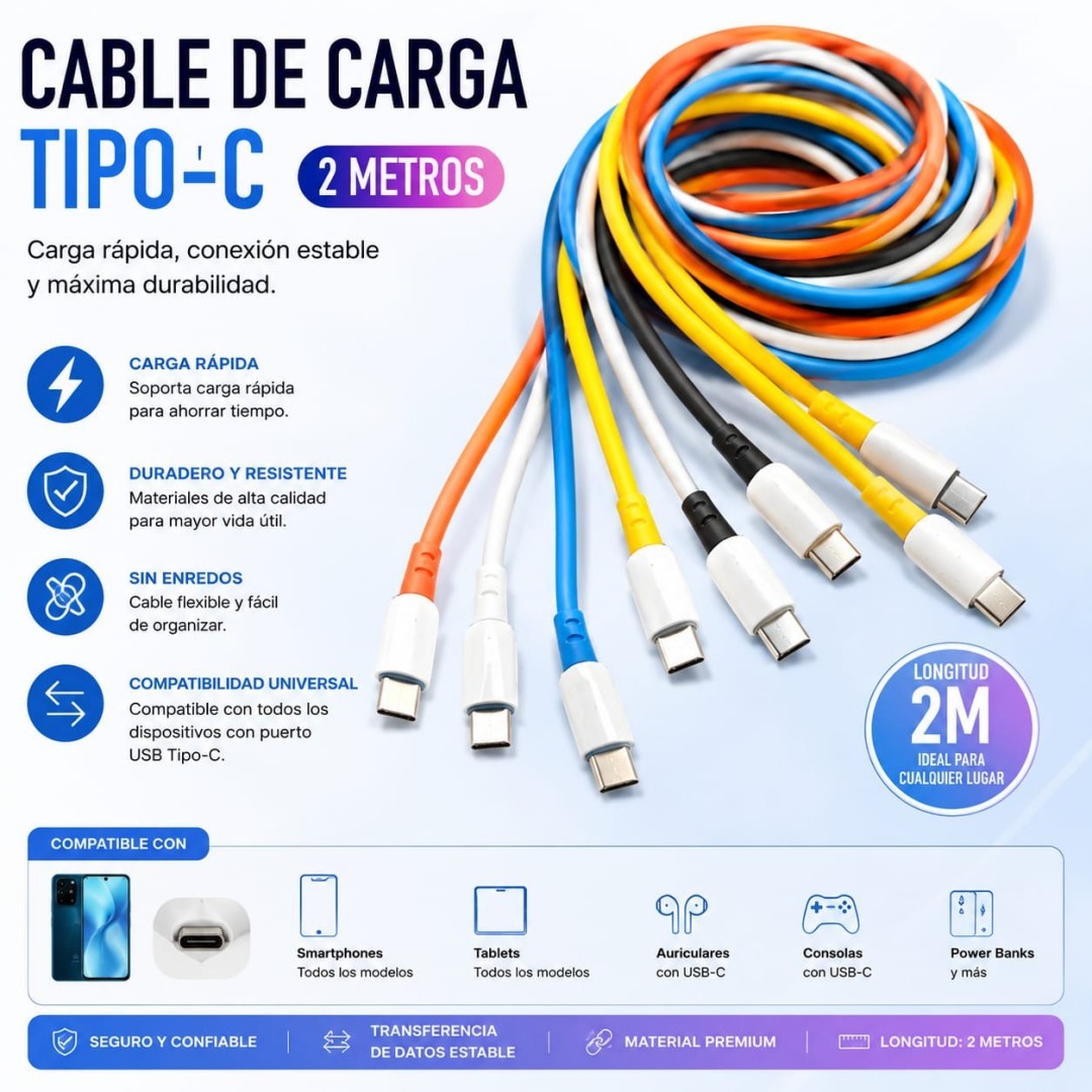 CABLE CELULAR SILICONA 2M TYPE-C