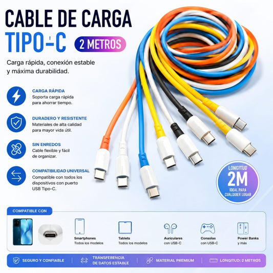 CABLE CELULAR SILICONA 2M TYPE-C