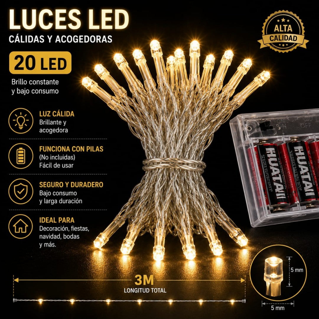 LUZ 20LED 3M 2 AA CALIDO