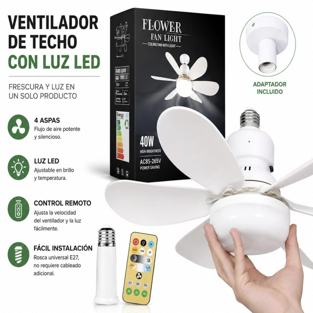 VENTILADOR LAMPARA TECHO 5 ALAS BLANCO