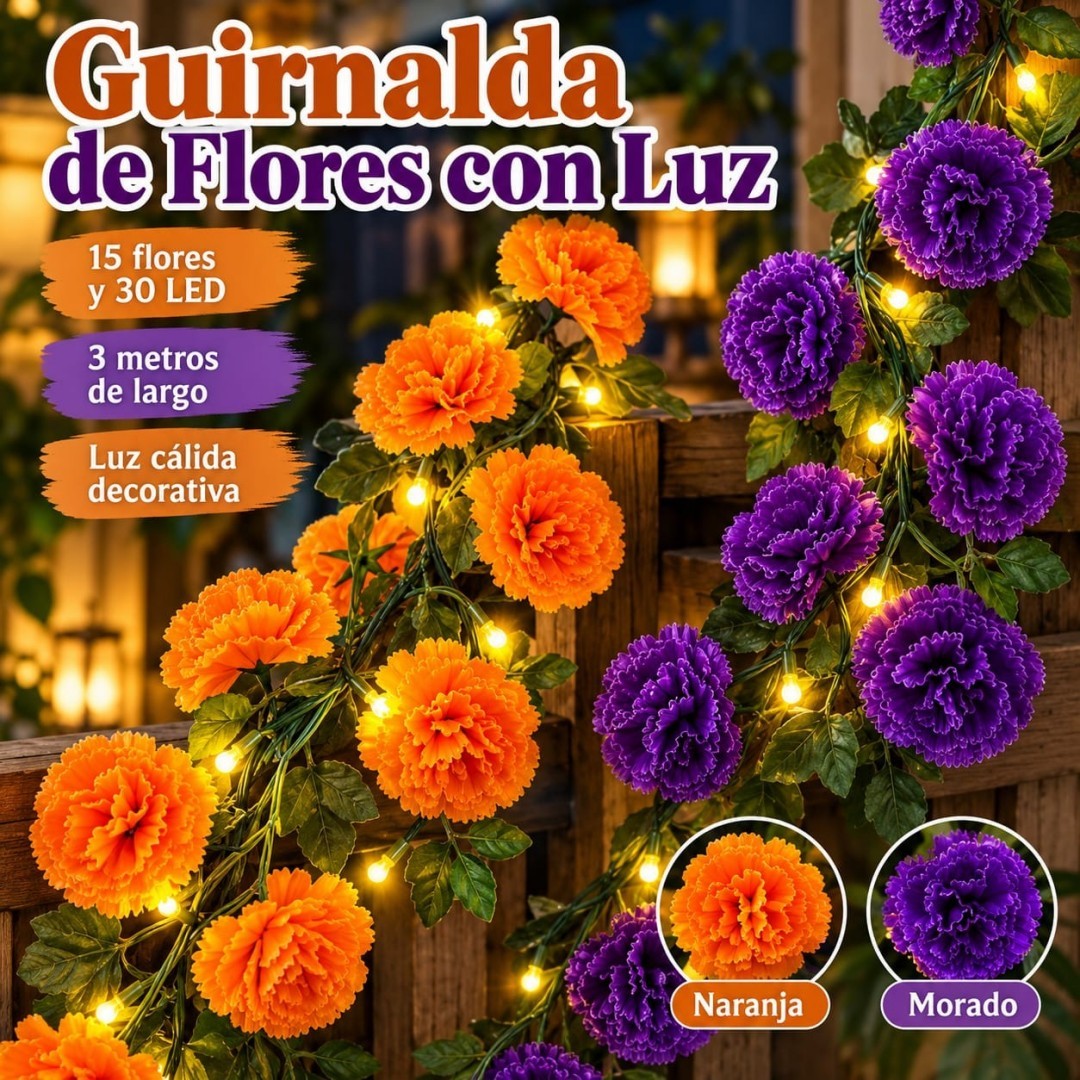 GUIRNALDA DE FLORES CON LUCES LED 3M 30LED