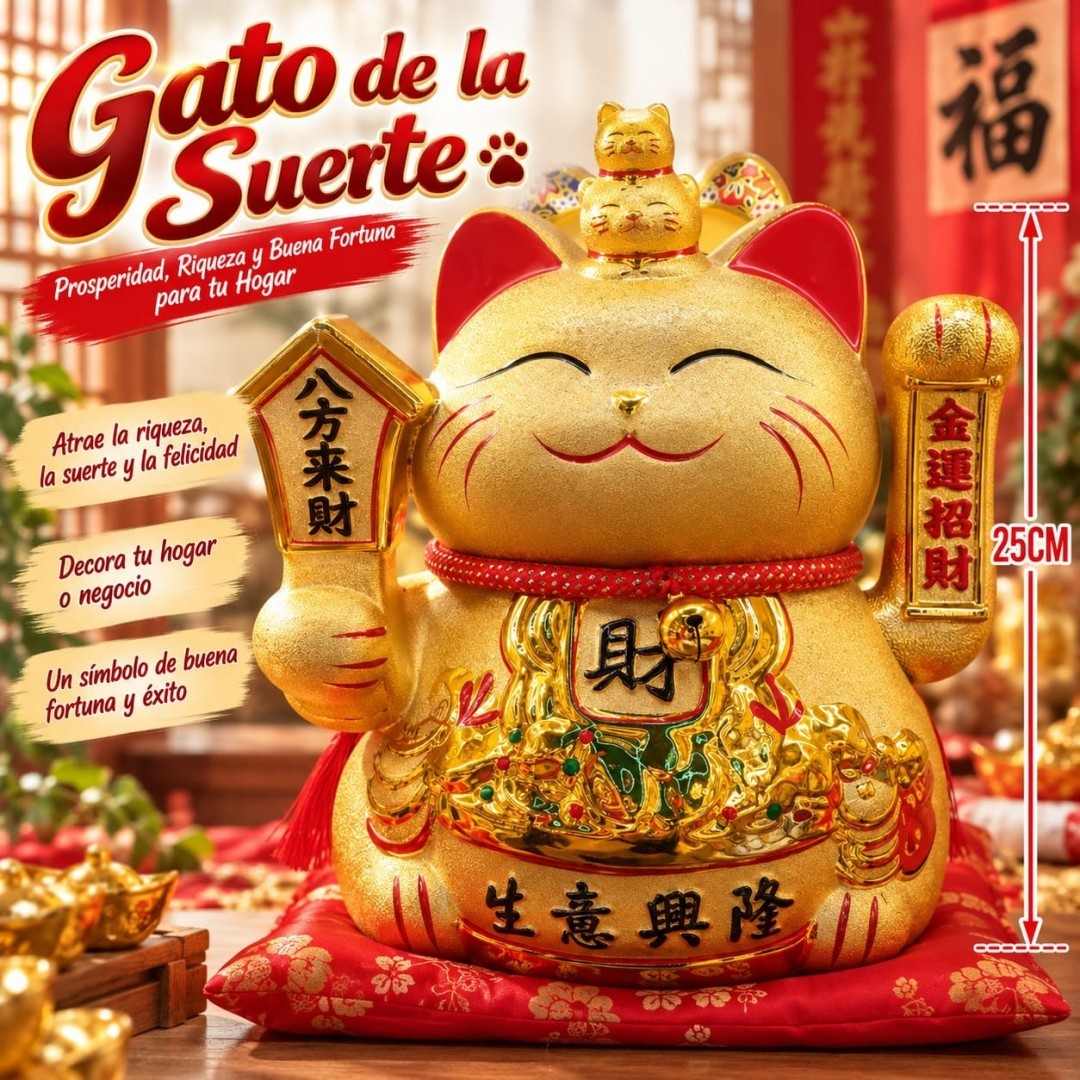 GATO SUERTE DORADO 24*25CM