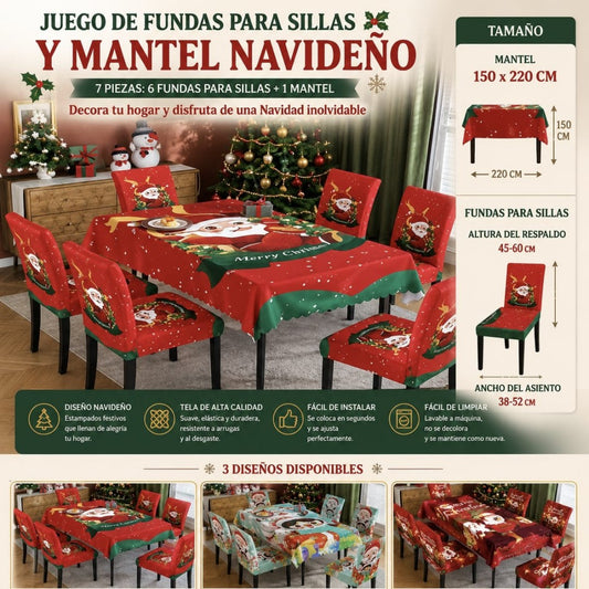 6 FORRO SILLA+MANTEL 150*220 NAVIDAD