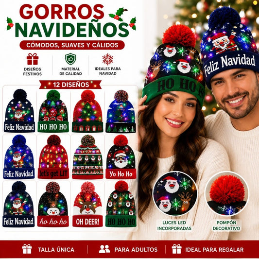 GORRO TEJIDO NAVIDAD CON LUZ