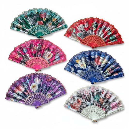 ABANICO MANO NEGRO ROSA