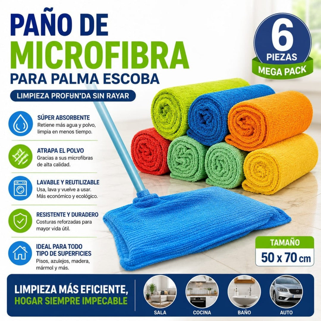 PANO MICROFIBRA PALMA ESCOBA 6PCS 50*70CM