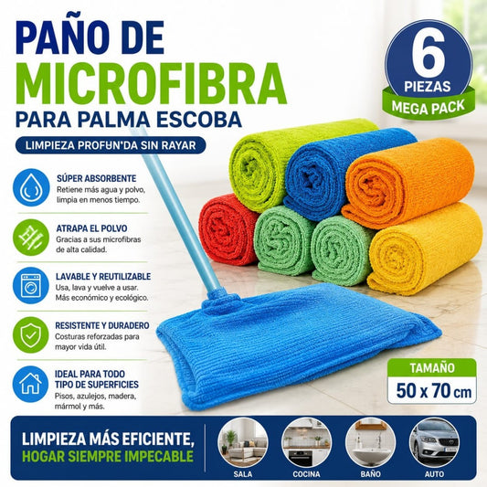PANO MICROFIBRA PALMA ESCOBA 6PCS 50*70CM