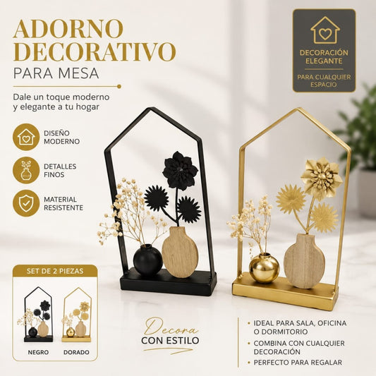 ADORNO DE MESA CON FLORERO METAL