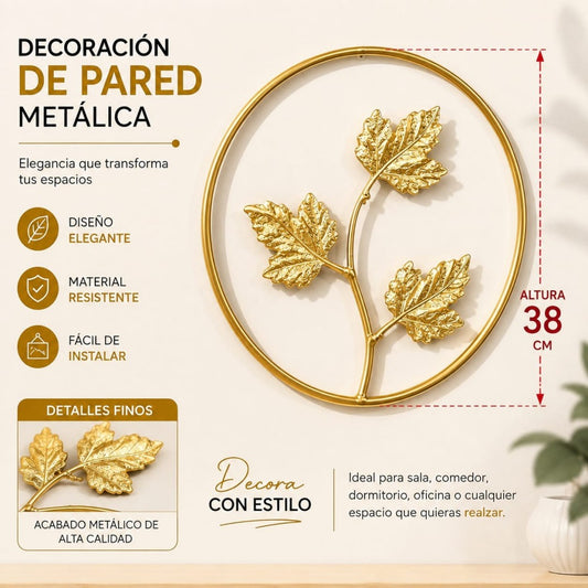 DECORACION DE PARED DE METAL CON HOJA 38CM B