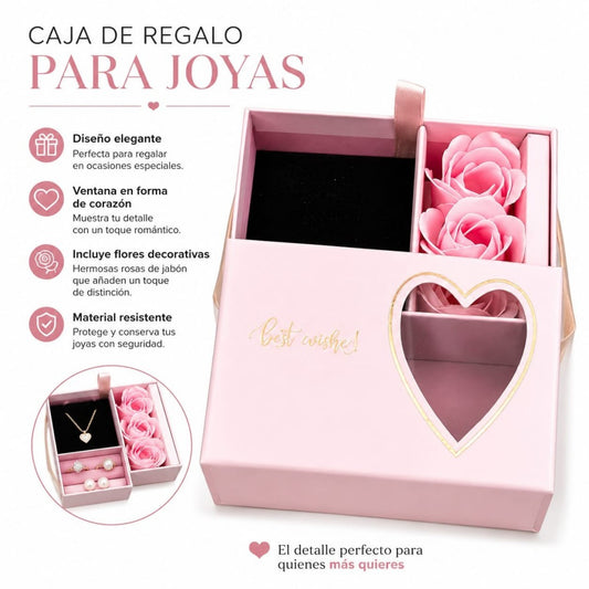 CAJA DE REGALO PARA JOYAS CON ROSA