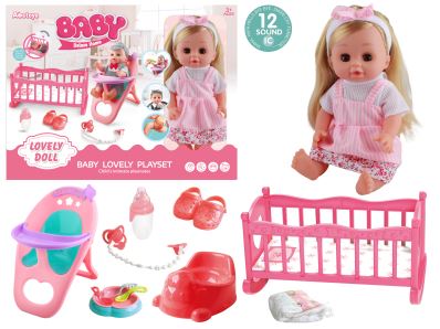 SET MUNECA 14pulg CON CUNA 12PCS AD9768-23