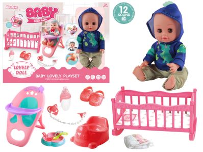 SET MUNECA 14pulg CON CUNA 12PCS AD9768-26